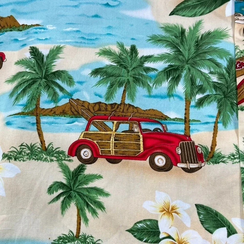 Kys Hawaiian Shirt Men XL Woody Wagon Car‎ Surf Board Tropical 100% Cotton USA